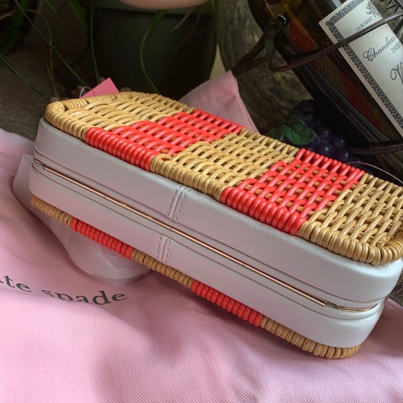 Authentic KATE SPADE Leather/Straw clutch/Crosby - Picture 12 of 16